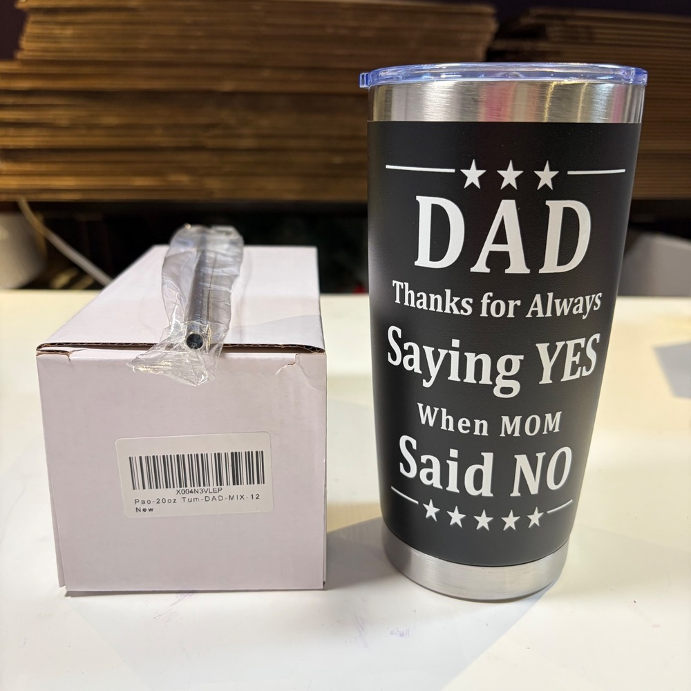 Fathers Day Insulated Tumbler 20oz Black Dad Superhero Saying Yes Mom Said No